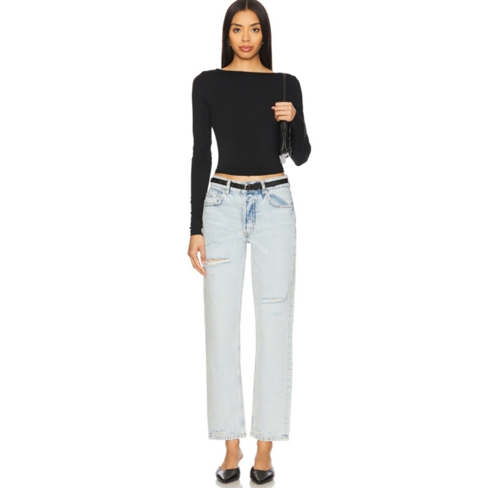 Anine Bing Kate High Rise Slim Straight Jeans In Distructed Bleached New Size 27 - Picture 2 of 13